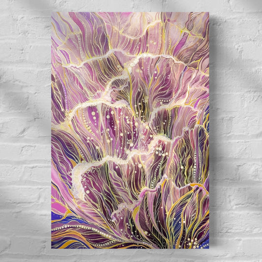 *Abstract blooming gold flower* Acrylic Painting 16X24 inch