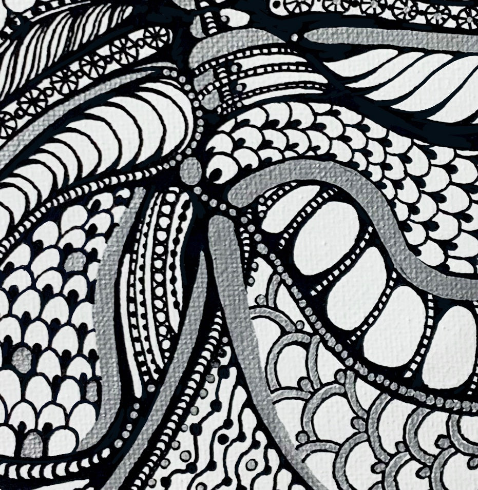 *Black and white abstract pattern* 6’’ Acrylic Painting.  Part#2 of Winter collection